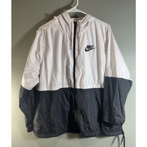 Nike Windbreaker Jacket White/Black 1X Full Zip Hooded Coat